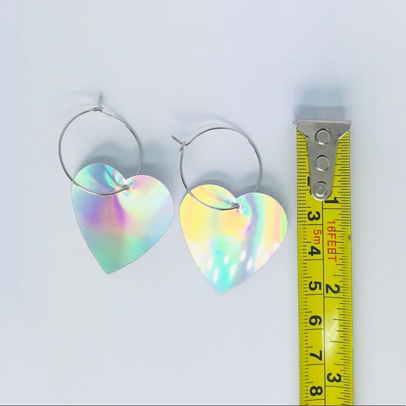 New! Holographic Heart Hoop Earrings - Picture 4 of 4